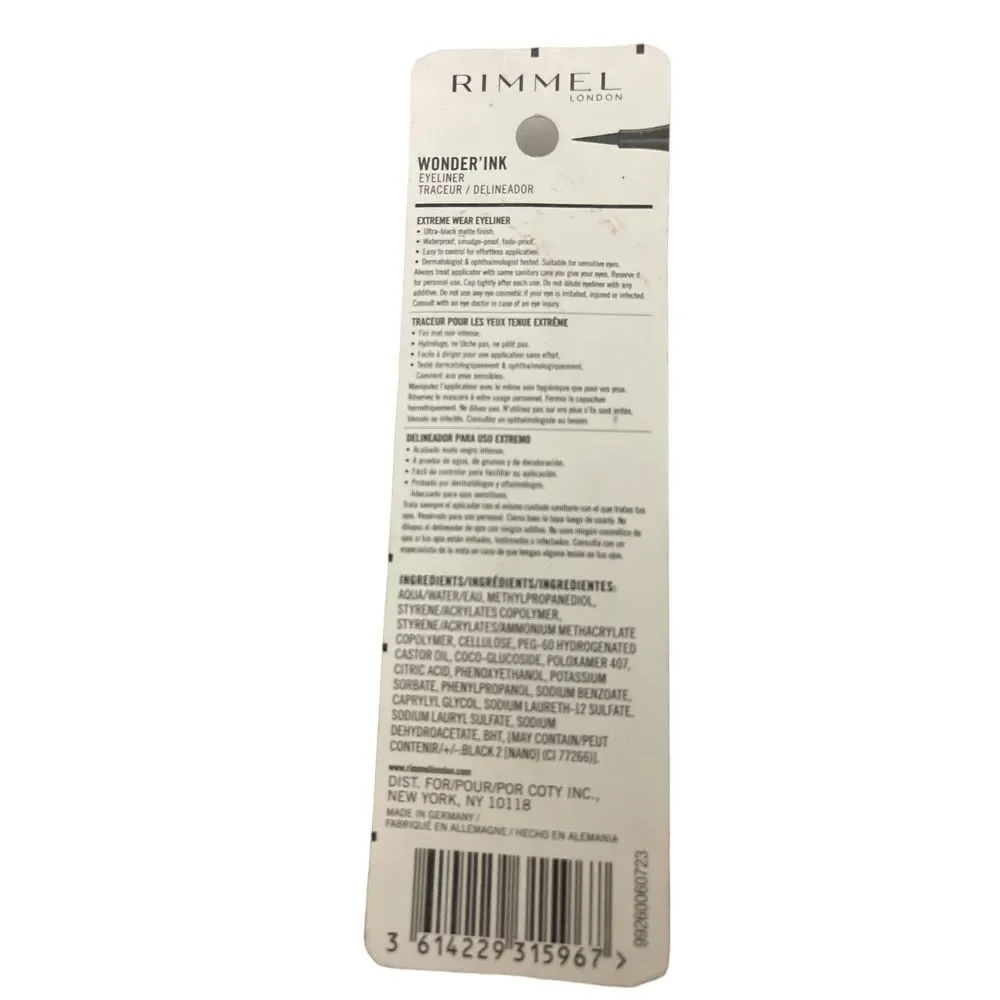 Rimmel Wonder'Ink Liquid Eyeliner Black Waterproof Precision‎ Tip 001. O-1